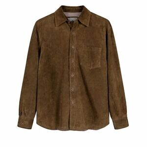 Vintage Walking Co Mens Leather Button Down Shirt Small Brown Ranch Cowboy Rodeo